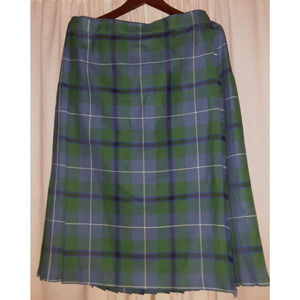 Vintage Highland Home Industries Scotland Green Plaid Kilt Skirt Wool UK Size 18